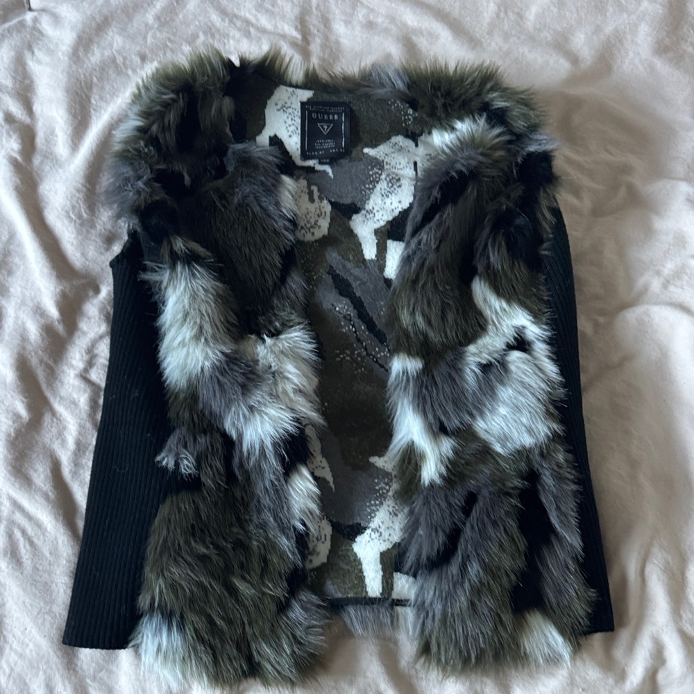 Guess Faux Fur Vest with Black and Gray